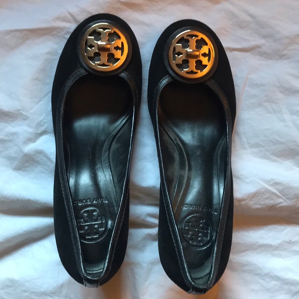 Tory Burch black suede high heel pumps